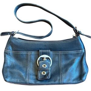 Vintage Y2K Etienne Aigner Small Buckle Flap Leather Shoulder Bag Black Pebbled